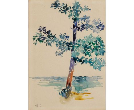 Henri-Edmond Cross (French 1856-1910) Un Pin en bord de mer, c.1905 signed HE.C in pencil (lower left)watercolour and pencil 