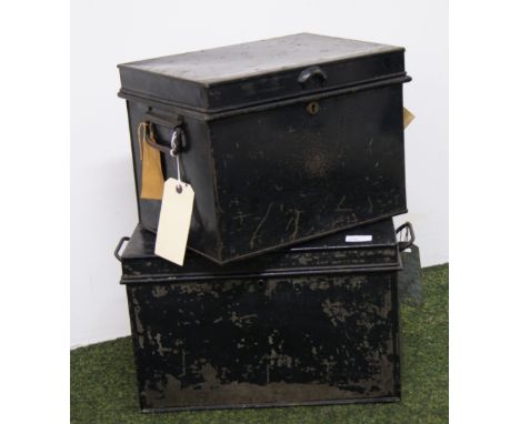 Two vintage metal deed-boxes
