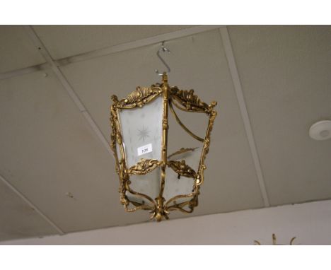 20th Century brass and etched glass ceiling lantern in the form of a coach lamp 