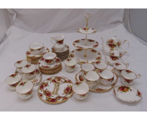 Royal Albert Old Country Roses teaset to include a teapot, coffee pot, cake stands, cups, saucers and plates (55)