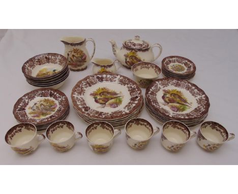 Royal Worcester Palissy Game Series dinner and tea service for six place settings to include plates, bowls, teapot, milk jug,