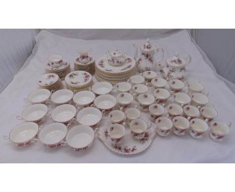 Royal Albert Lavender Rose dinner, tea and coffee set to include plates, bowls, coffee pot, teapot, milk jug, sugar bowl, cup