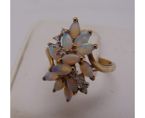 9ct yellow gold opal and diamond dress ring, approx total weight 2.5g