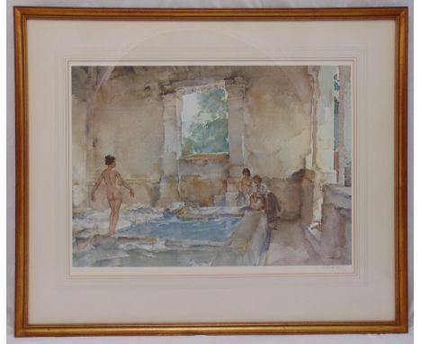 William Russell Flint framed and glazed polychromatic limited edition print of ladies in a bath house, signed bottom right, 5