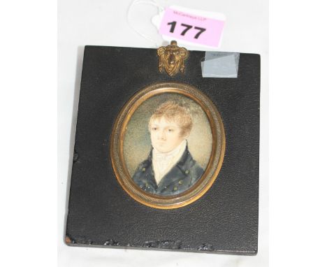 Samuel Hill. A portrait miniature of M. Ricketts when aged 10 years. Inscribed and dated 1809 on backing card and again on re