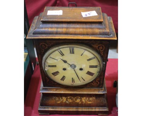 A German walnut and inlaid mantle clock together with a small 1930's oak cased wall clock
