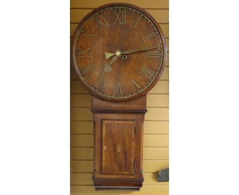 An nineteenth century tavern or 'Act of Parliament' mahogany wall-clock with unusual wooden dial and Sheraton-style shell-inl