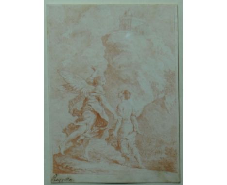 PIAZETTA later etching print - angel directing a figure to a higher kingdom, bears signature, 5.5 x 4ins (14 x 10cms)