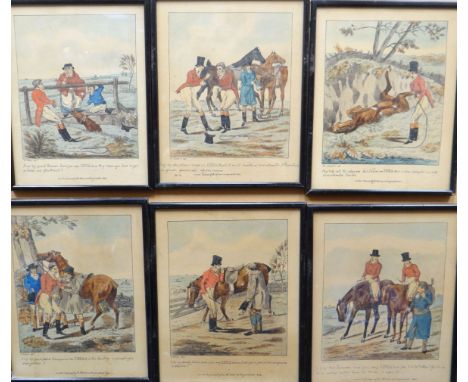 HENRY ALKEN set of six coloured prints - comical fox-hunting series, published by Thos McLean, Haymarket, 11 x 8.25ins (27 x 
