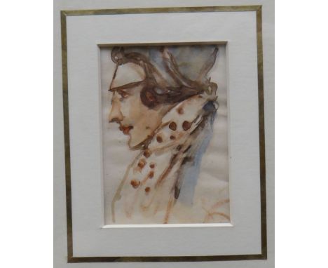 HENRI FARGE watercolour - profile portrait of a gentleman, 3.5 x 2.5ins (9 x 6cms)