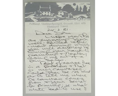 SIR KYFFIN WILLIAMS handwritten letter on headed paper - dated 24.2.81 and addressed 'Dear John', a friendly light-hearted co