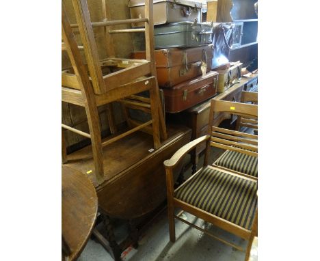 BARLEY TWIST GATE-LEG TABLE with set of four vintage James Shoolbred &amp; Co. railback chairs, bearing labels