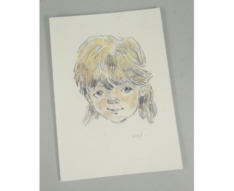 SIR KYFFIN WILLIAMS RA Christmas card print - head portrait of a young girl, believed pencil signed initials to front, inside