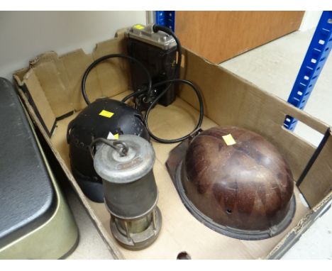 MINING ITEMS to include helmets, battery head lamp and miners lamp