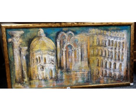 DECORATIVE RETRO STYLE PAINTED PLASTER PANEL with classic building facades