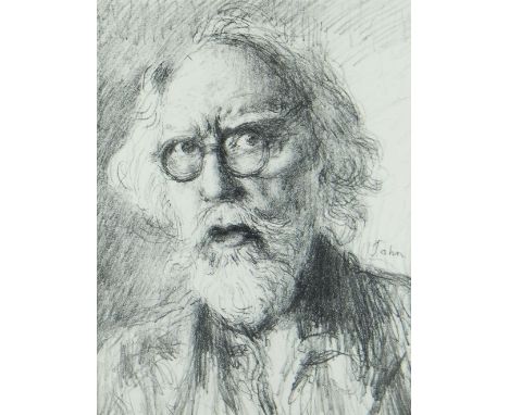 AUGUSTUS JOHN print - self portrait from a pencil drawing, with believed separate signature and date 1953, 32 x 23.5cms