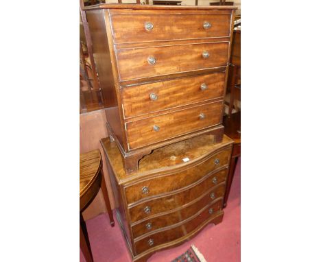 A figured walnut serpentine front chest of four long drawers, width 78cm, and a 19th century mahogany commode chest with hing