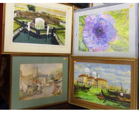 O.W. Seton - East Budleigh, watercolour; Elaine de Lange - Heart of a rose, gouache; Garrick Palmer - Kennett Loch, lithograp