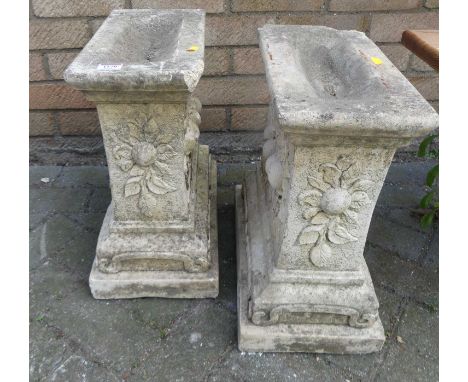 A pair of reconstituted stone garden bench pedestals only, each height 41cm