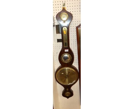 A Regency rosewood four dial wheel barometer (damage to glass to upper dial)