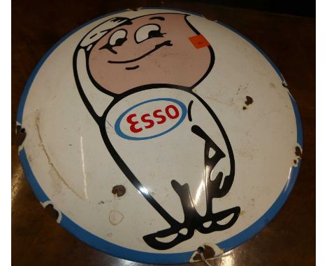 A convex enamel advertising sign for ESSO, dia.29cm