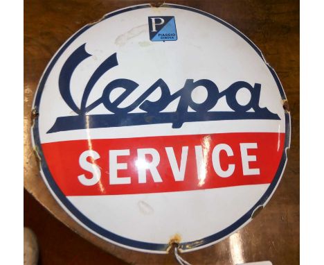An enamel advertising sign for 'Vespa Service', dia.29cm