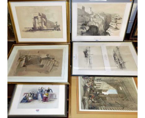 After David Roberts - Dancing Girls at Cairo, lithograph, 24x35cm, together with other David Roberts prints, all being reprin