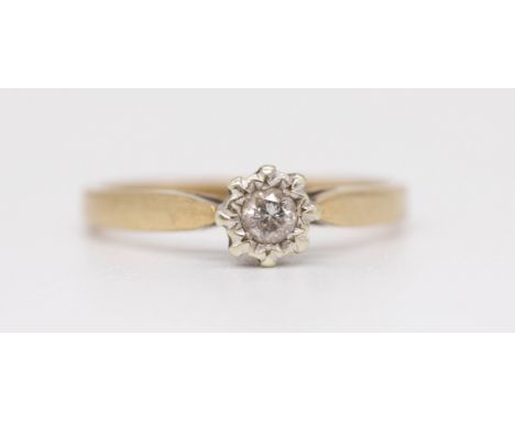 A 9ct small diamond and illusion set ring, size N.