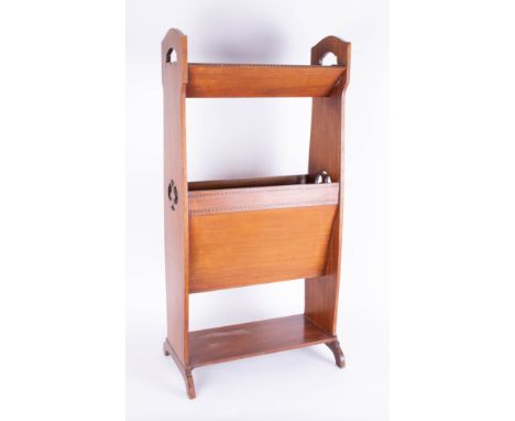 Inlaid book stand and trough of Arts and Crafts style, height 87cm.