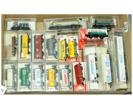 Fleischmann HO Gauge Scale group of German Wagons (some duplication) including various Tank Wagons, Goods Vans, Refrigerator 