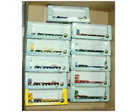 Oxford Diecast OO Gauge 1/76th scale group of modern Trucks.  7 x Articulated Skeletal Combi Truck &amp; Trailer and 4 x Arti
