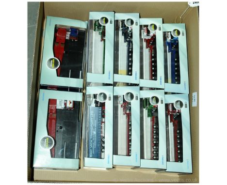 Oxford Diecast group of OO Gauge 1/76th scale modern Articulated Multi-Wheel Low Loaders hauliers include Henor, Warcliffe, E