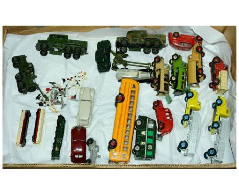 Dinky unboxed group to include Morris Oxford; Streamlined Fire Engine; Bedford Refuse Wagon; Wayne School Bus; Scammell Milit