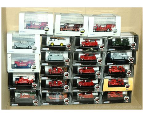Oxford Diecast OO Gauge 1/76th scale group of 1930's to 1950's period Fire Engines.  Including various Leyland TLM, Leyland C