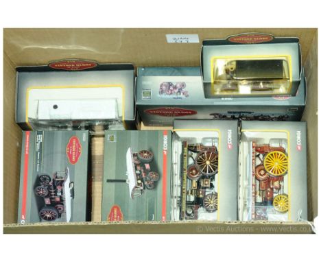 Corgi "Vintage Glory of Steam" group to include; CC20106 Fowler Showmans Engine; CC20514A Burrell Showmans Dragon Engine; plu