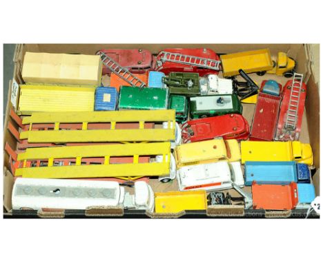 Dinky unboxed group to include AEC Articulated Petrol Tanker; Guy Warrior Truck with Snow Plough; Fire Engine with extending 