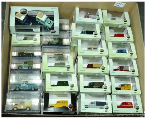 Oxford Diecast large group of 1/43rd scale Land Rovers both short wheelbase 80" &amp; long wheelbase 109" Vans, Pick-up Truck