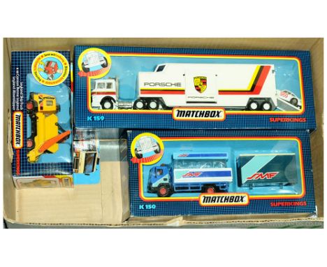 Matchbox Superkings a group to include; K150 Leyland Truck &amp; Box; K151 Leyland Skip Truck &amp; K159 "Porsche" Racing Tru