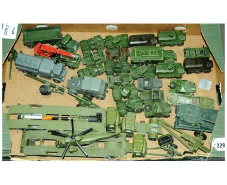 Dinky Military unboxed group to include AEC Articulated Truck and Trailer with Helicopter load; Volkswagen KDF; Artillery Tra