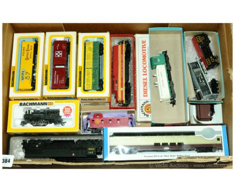 American Outline HO Gauge Scale group of Locos &amp; Rolling Stock. Bachmann PRR 0-6-0 Saddle Tank Switcher, Chessie System G