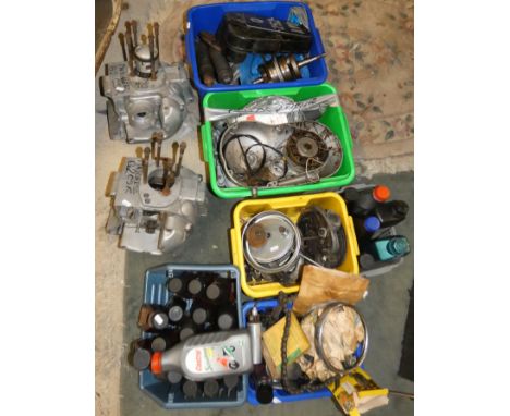 A quantity of Matchless/AJS engine parts, including two-part engines, serial numbers 14CSR/12325 and 14CSR 13621 and other sp