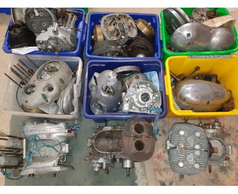 A quantity of Villiers Type 2T engine parts, including three-part engines (6 boxes, 3-part engines and a bag).