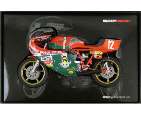 Minichamps scale 1;12 die cast motorcycle; Ducati 900 race IOM TT, Mike Hailwood, 1978, box.