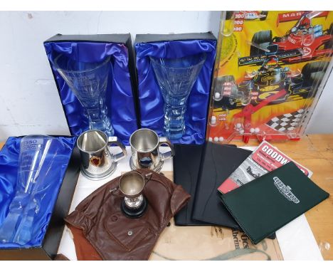 Three Esso Touring Car Championship glass trophies, Class B, 1990, three other trophies and other items.