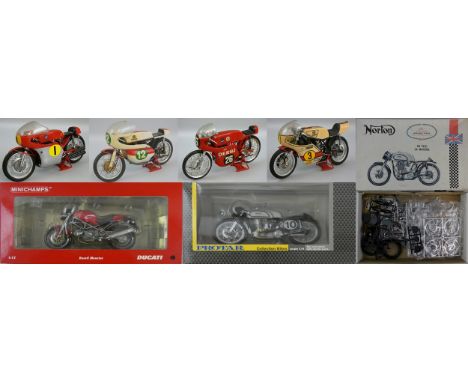 Minichamps scale 1;12 die cast motorcycle; Ducati Monster, four built models and two others (7).