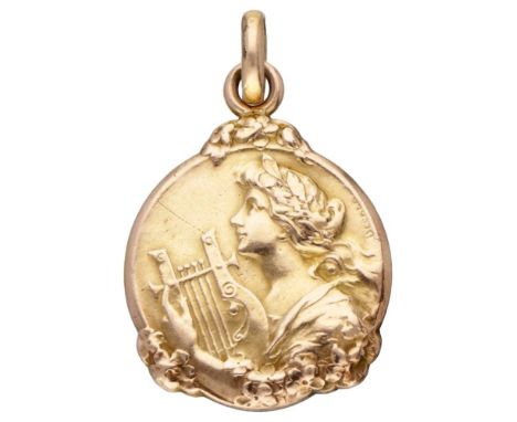 Decorated with Saint Cecilia (patron saint of music and the blind) with a lyre, back with inscription "Aan den Heer F. De Bac