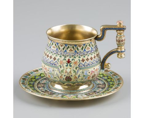 Made in rich cloisonne enamel on silver embellished with gilding. Ivan Khlebnikov was an official supplier to the Imperial Ru