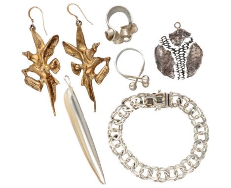 Including a pair of gold plated earrings by Swedish designer BKT, a sterling silver Swedish design pendant, a sterling silver