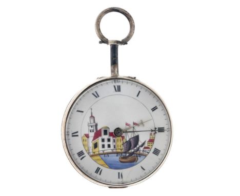 Case: silver (835/1000) - manual winding - key - condition: good - diameter: 51 mm - plexiglass - white enamel dial painted w
