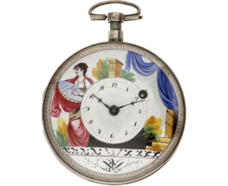Case: silver (835/1000) - manual winding - condition: fair - diameter: 52 mm - plexiglas - 83.5 grams - the painting on the d